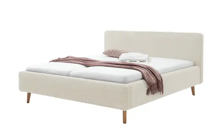 Polsterbettgestell mit Cordbezug Mattis Beige Cordstoff 160 cm ohne Bettkasten