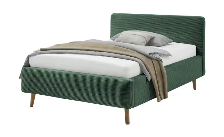 Polsterbettgestell mit Cordbezug Mattis Dunkelgrün Cordstoff 140 cm ohne Bettkasten