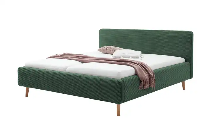 Polsterbettgestell mit Cordbezug Mattis Dunkelgrün Cordstoff 160 cm ohne Bettkasten