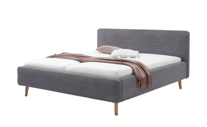 Polsterbettgestell Mattis Grau Cordstoff 160 cm ohne Bettkasten