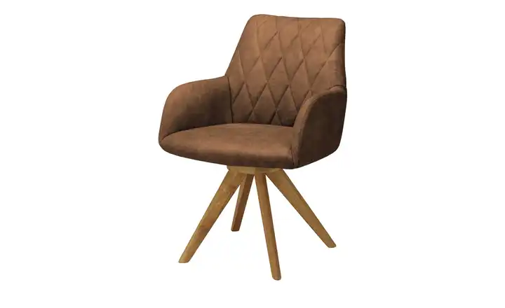 Woodford Armlehnstuhl Bristol Cognacbraun Mikrofaser Stativgestell Eiche, geölt Armlehne, Drehfunktion