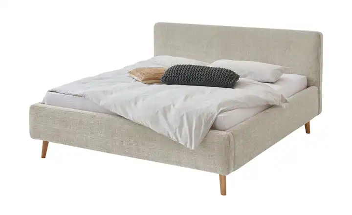 Polsterbettgestell Mattis Beige Bouclé 160 cm ohne Bettkasten