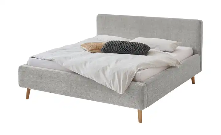 Polsterbettgestell Mattis Grau Bouclé 160 cm mit Bettkasten