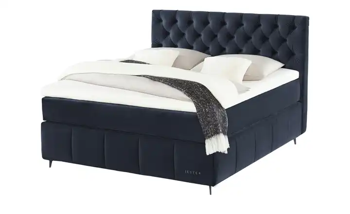 Jette Home Boxspringbett Jette Glam Mitternachtsblau 200 cm H3 & H5 Kaltschaumkern