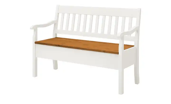 maison bleue Sitzbank mit Stauraum  massiv Bendix Weiß, Braun 130,9 cm Armlehne