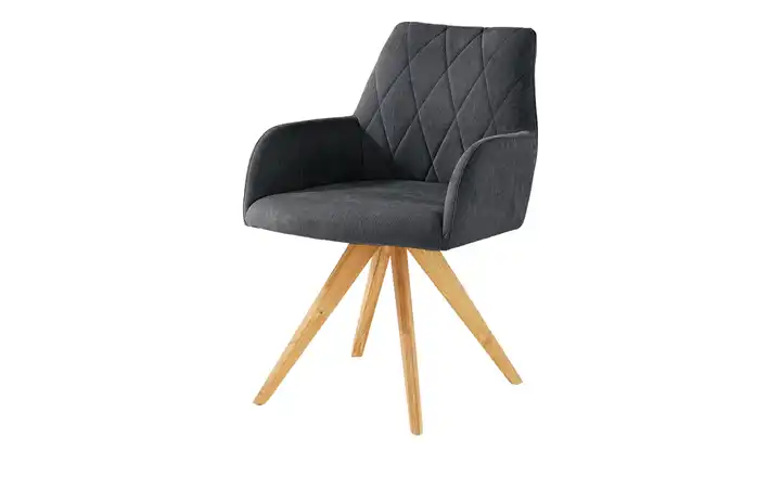 Woodford Armlehnstuhl Bristol Schwarz Webstoff Stativgestell Eiche, geölt Armlehne, Drehfunktion