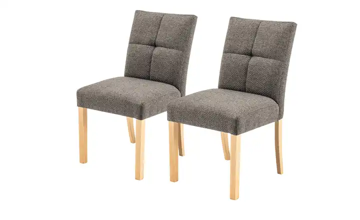 Woodford Esszimmerstuhl im 2er Set Mako Cappuccino Webstoff grob Buche natur