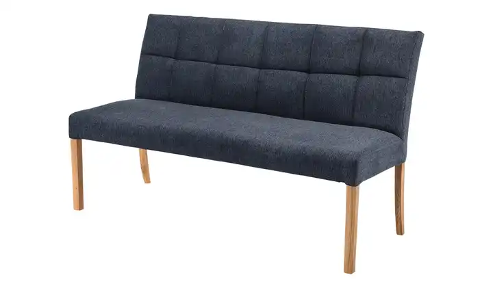 Woodford Esszimmerbank  mit Steppung Mako Dunkelblau Webstoff fein Eiche, geölt