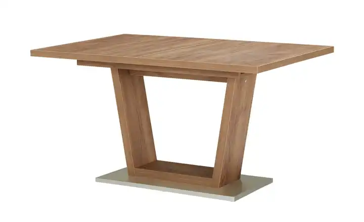 Esstisch  ausziehbar Pina Eiche (Nachbildung), Braun Bodenplatte Edelstahl-Optik 140 cm