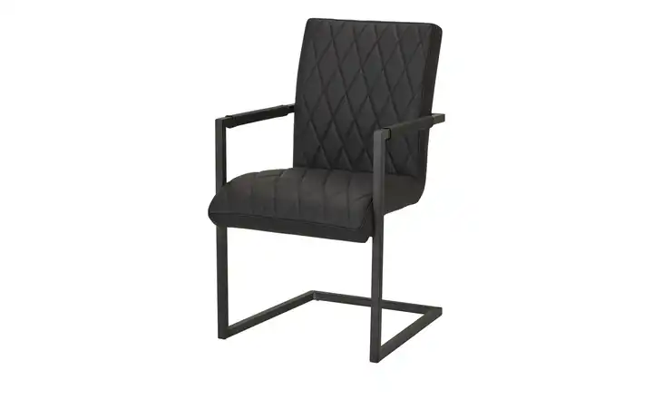 Leder-Schwingstuhl Thomas Armlehne Leder Braun, Schwarz