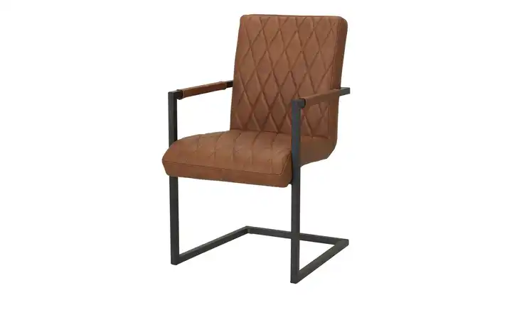 Leder-Schwingstuhl Thomas Armlehne Leder Braun, Cognacbraun