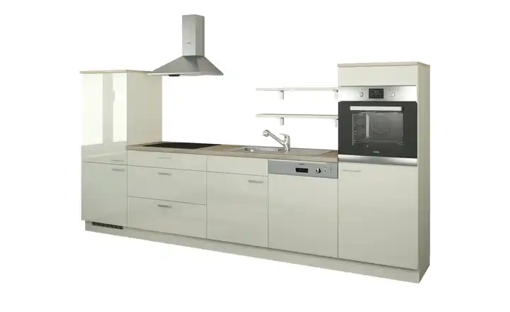 Küchenzeile ohne Elektrogeräte Kassel Creme Ausführung links Creme, hochglanz