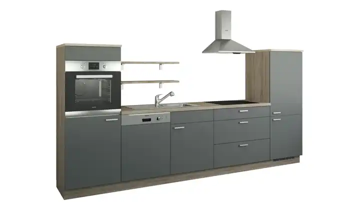 Küchenzeile ohne Elektrogeräte Kassel Anthrazit, Eiche (Nachbildung) Ausführung rechts Anthrazit, matt