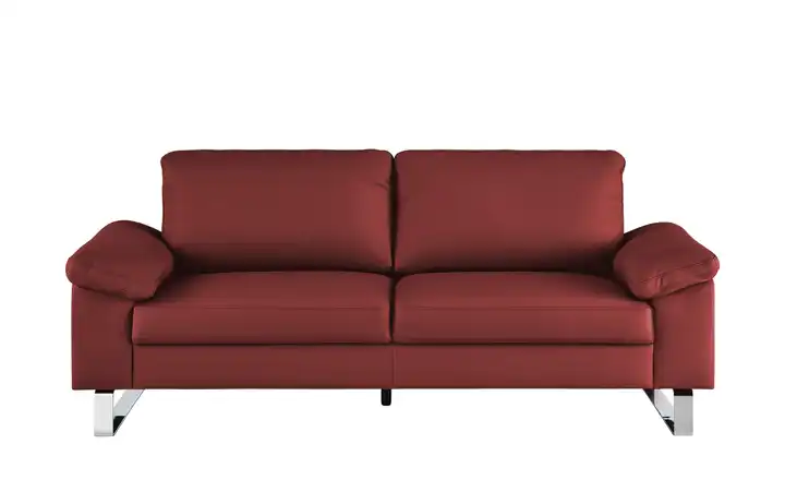 Max Schelling Ledersofa aus Echtleder Maximum 2,5 Kufengestell verchromt, glänzend Karminrot