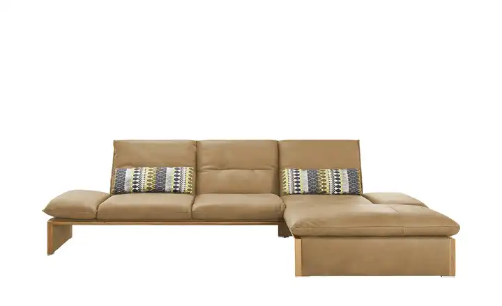 KOINOR Leder-Ecksofa mit Massivholzrahmen aus Wildeiche Humfrey rechts Hellbraun mit Massivholzrahmen