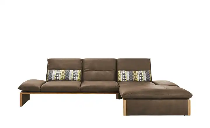 KOINOR Leder-Ecksofa mit Massivholzrahmen aus Wildeiche Humfrey rechts Dunkelbraun mit Massivholzrahmen