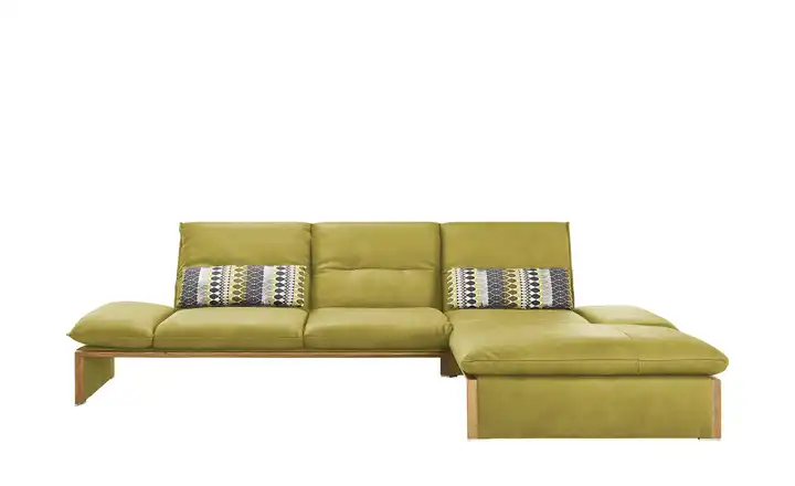 KOINOR Leder-Ecksofa mit Massivholzrahmen aus Wildeiche Humfrey rechts Pistaziengrün mit Massivholzrahmen