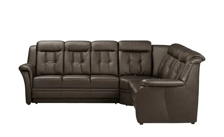Polstermöbel Oelsa Komfort-Ecksofa aus Leder Andorra Braun rechts Erweiterte Funktion