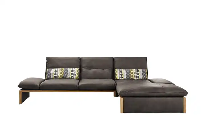 KOINOR Leder-Ecksofa mit Massivholzrahmen aus Wildeiche Humfrey rechts Schokoladenbraun mit Massivholzrahmen