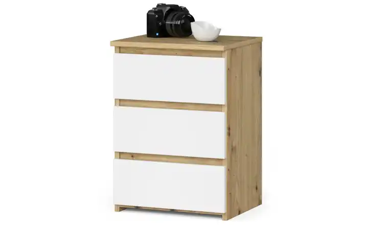 Nachttisch mit 3 Schubladen Carlo Eiche Artisan (Nachbildung), Weiß