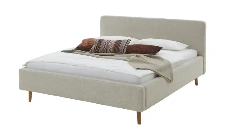 Polsterbettgestell Mattis Beige Webstoff grob 160 cm ohne Bettkasten