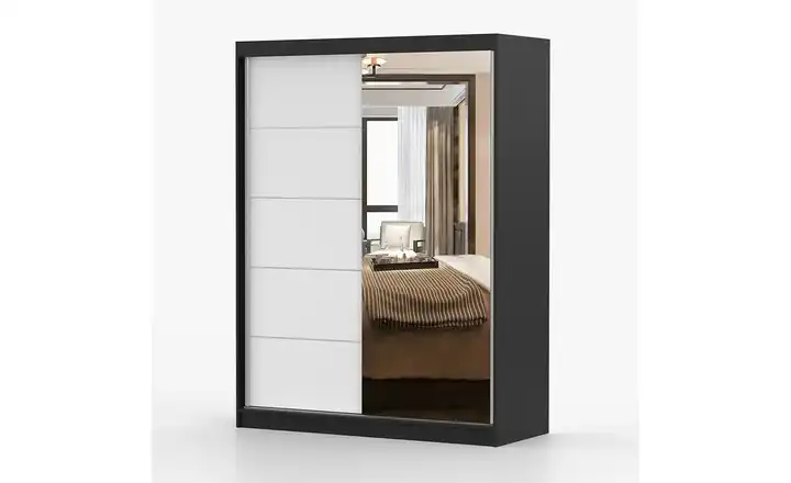 Schwebetürenschrank 2-türig, mit Einlegeböden Vista Schwarz, Weiß