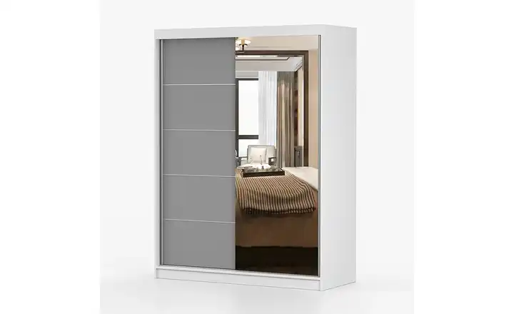 Schwebetürenschrank 2-türig, mit Einlegeböden Vista Weiß, Grau