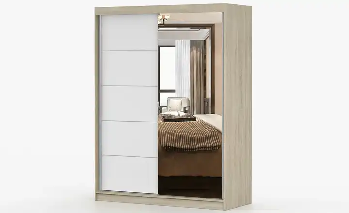 Schwebetürenschrank 2-türig, mit Einlegeböden Vista Eiche Sonoma, Weiß