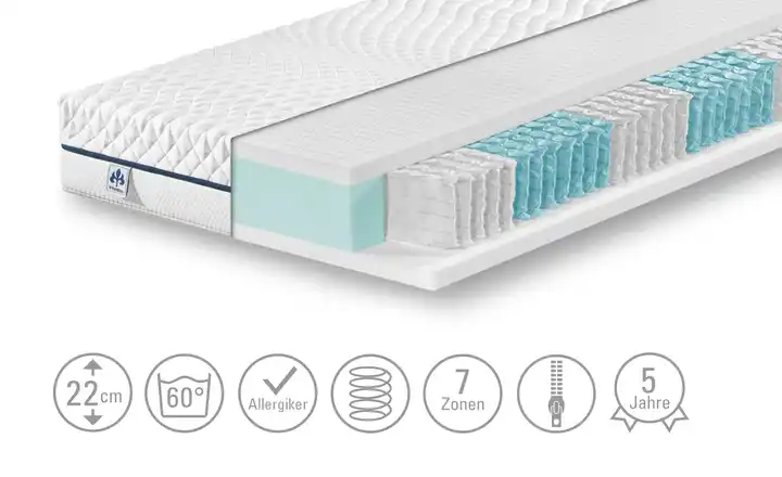 IRISETTE 7-Zonen-Tonnentaschenfederkernmatratze  Cuba 22 TTFK