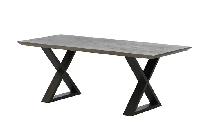 Woodford Massivholztisch Pantheon Eiche Grau Kufen (X-förmig) Anthrazit Schweizer Tischkante 160 cm
