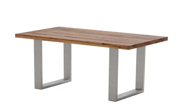 Woodford Massivholztisch Pantheon Eiche Bassano Kufen (U-förmig) edelstahlfarben gerade Tischkante 160 cm