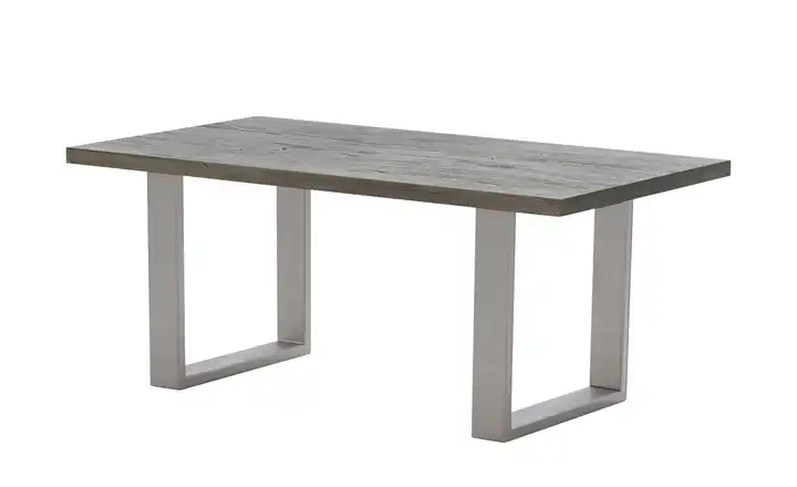 Woodford Massivholztisch Pantheon Eiche Grau Kufen (U-förmig) edelstahlfarben gerade Tischkante 160 cm