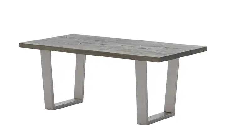 Woodford Massivholztisch Pantheon Eiche Grau Kufen (trapezförmig) edelstahlfarben gerade Tischkante 160 cm