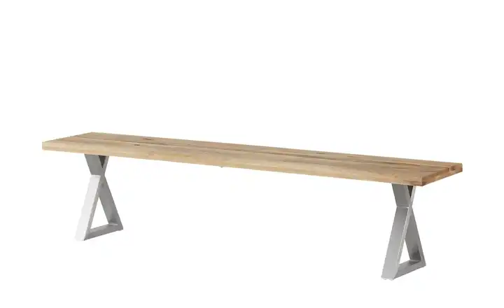 Woodford Massivholzbank Pantheon Kufen (X-förmig) Wildeiche edelstahlfarben, gebürstet 160 cm