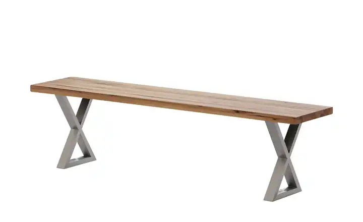Woodford Massivholzbank Pantheon Kufen (X-förmig) Eiche Bassano edelstahlfarben, gebürstet 210 cm