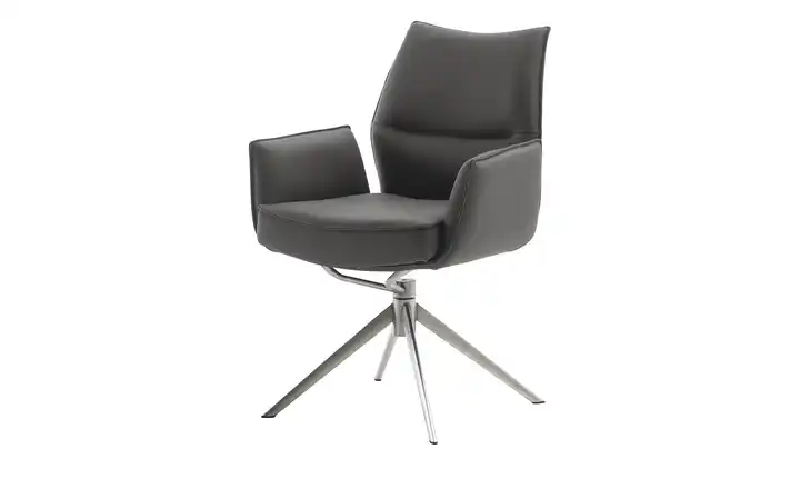 Esszimmerstuhl drehbar Eno Cappuccino Leder edelstahlfarben Armlehne, Drehfunktion