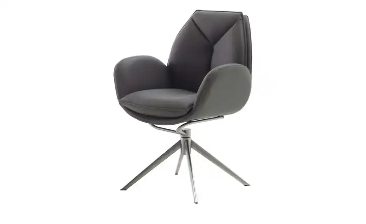 Esszimmerstuhl drehbar Eno Cappuccino Leder edelstahlfarben Armlehne, Drehfunktion