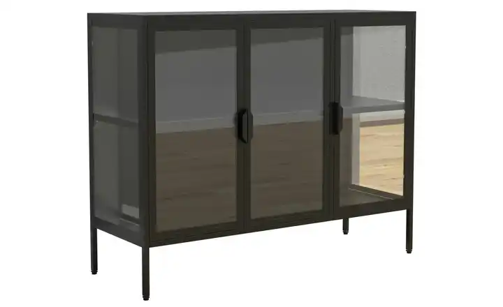Standvitrine Floka 80 cm 100 cm Schwarz 3 Stück