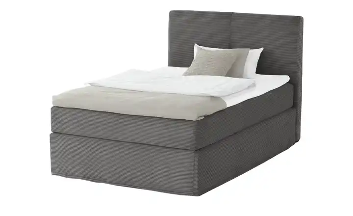 Boxi Boxspringbett Boxi Classic Anthrazit 140 cm Cordstoff H2 & H3 Kaltschaumkern