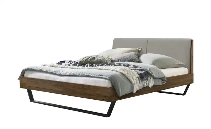 HASENA Massivholz-Bettgestell Pietro 140 cm 36 cm Stoff grau Nussbaum