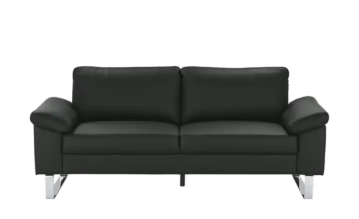 Max Schelling Ledersofa aus Echtleder Maximum 2,5 Kufengestell verchromt, glänzend Schwarz