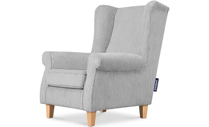 KONSIMO Ohrensessel Miles Cordstoff Lavagrau Buche