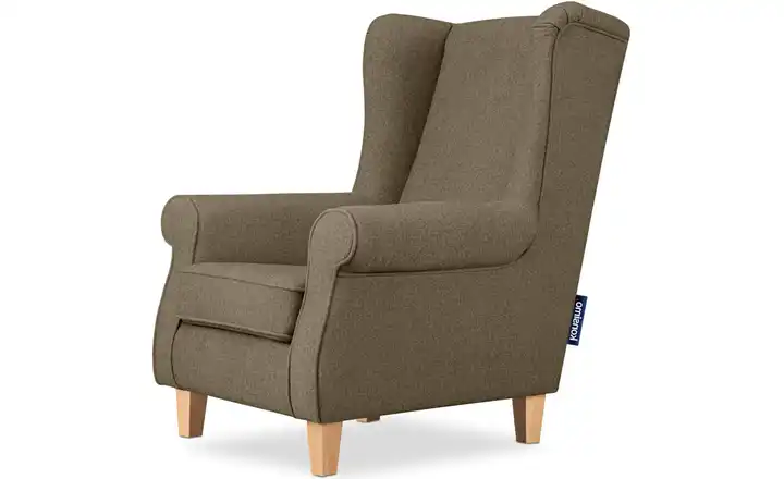 KONSIMO Ohrensessel Miles Webstoff Dunkelbraun Buche
