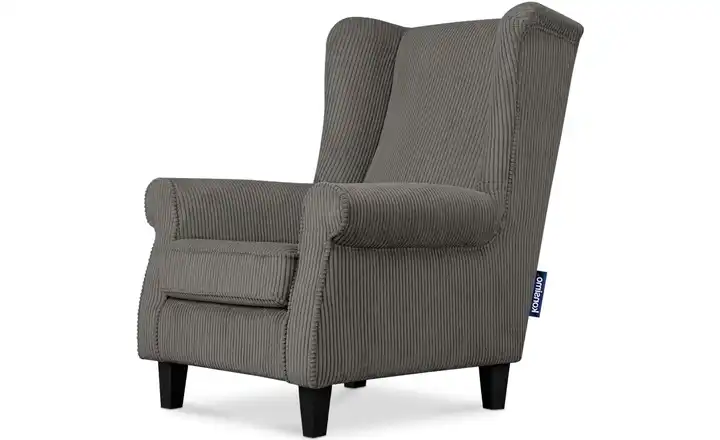 KONSIMO Ohrensessel Miles Cordstoff Grau Schwarz