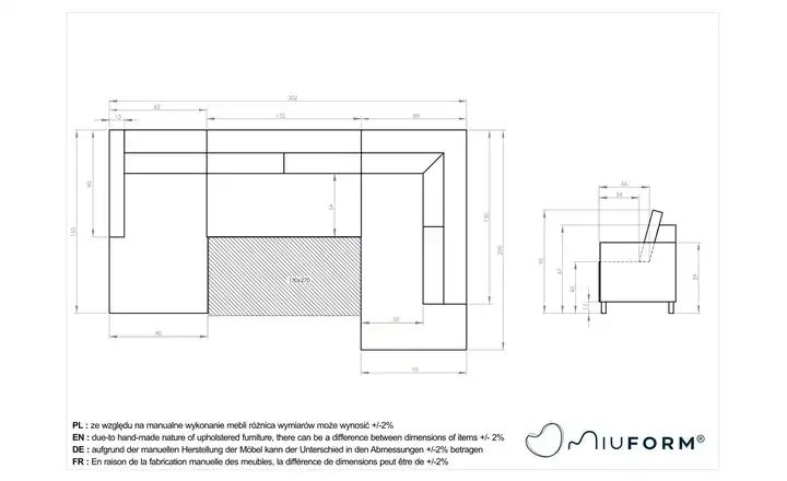 Miuform Wohnlandschaften mit Funktion Grau rechts