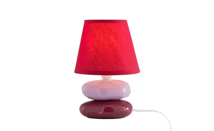 for friends Tischlampe rot mit Keramikfuß, Stoffschirm 