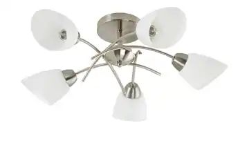Deckenleuchte, 5-flammig, Nickel-matt, Glas weiß