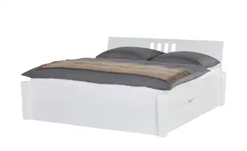 Timber Massivholz-Bettgestell mit Bettkasten Timber Weiß 180 cm 2 Bettschubkästen Kopfteil: Ziersprossen mittig eckig