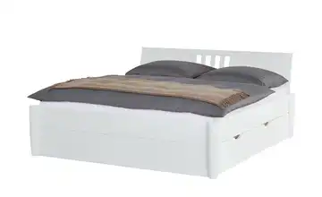 Timber Massivholz-Bettgestell mit Bettkasten Timber Weiß 140 cm 4 Bettschubkästen Kopfteil: Ziersprossen mittig rund