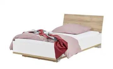 Bettgestell 90x200 - weiß - Eiche (Optik) Moby